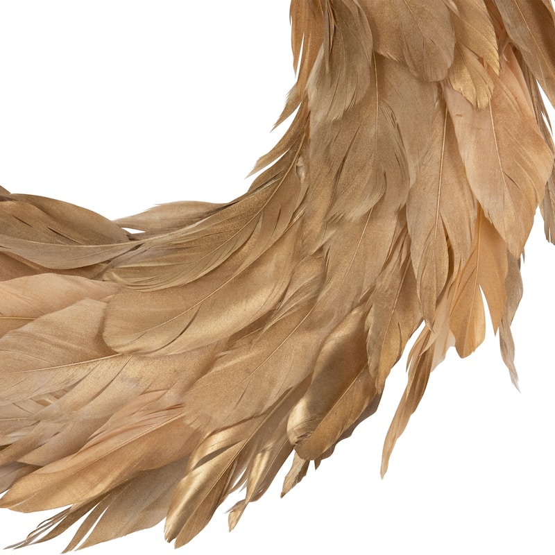 Artificial Feather Wreath - 14" - Gold