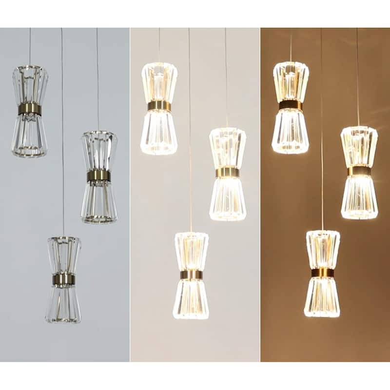 Modern Gold LED 3-Light Chandelier Cluster Pendent for Kitchen Island Stairwell - Dia. 11.8" x H 7.8"