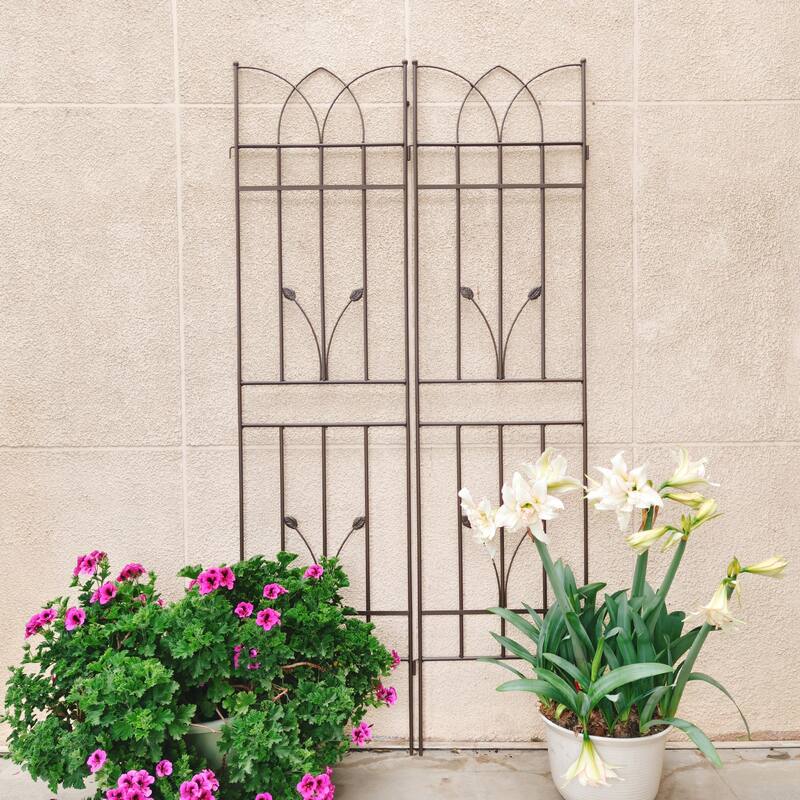 Anmytek 2 Pack Metal Garden Trellis 71" x 17.7" Rustproof Trellis for Climbing Plants Outdoor Flower Support Brown