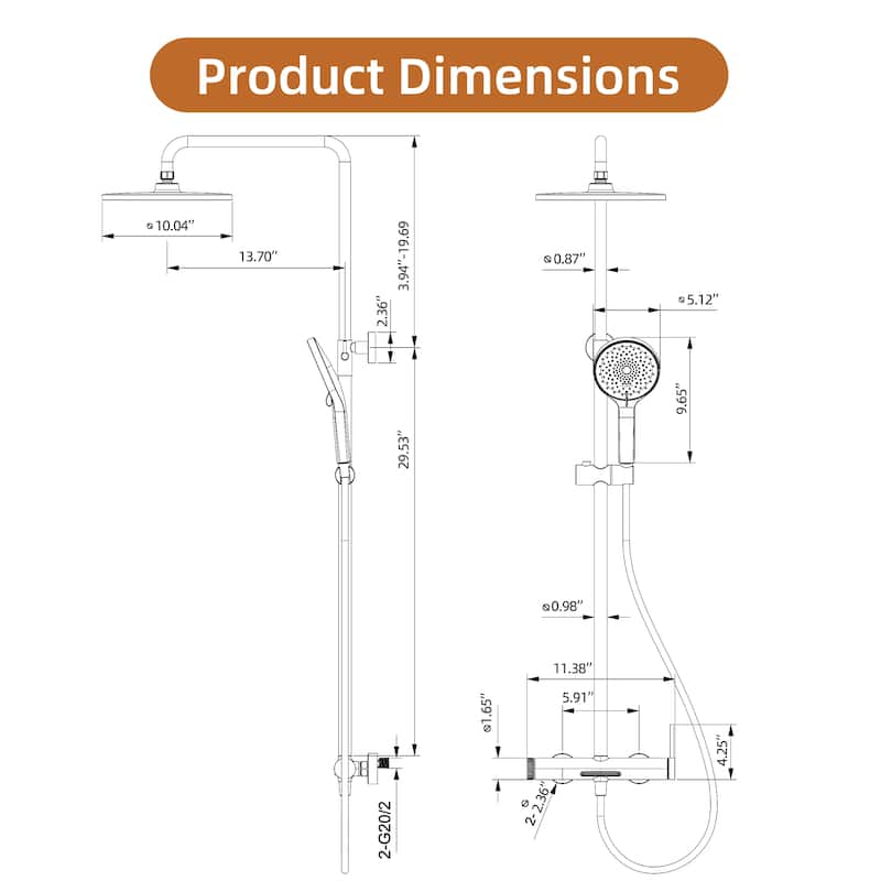 Modland Wall Mount 3-Function Shower System with 10" Rainfall, 1.59GPM, Matte Black/Rose Gold/Chrome
