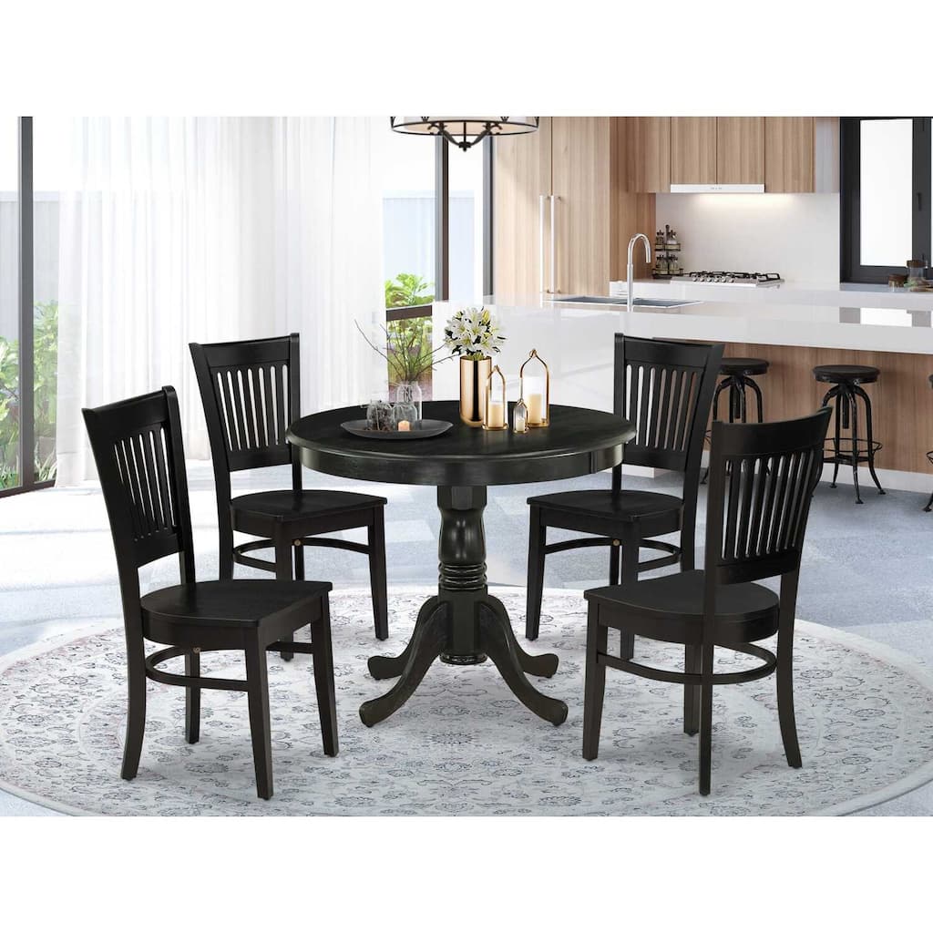 HomeStock 5-Piece Black Finish Solid Wood Top Dining table with 4 Chairs with Slat Back