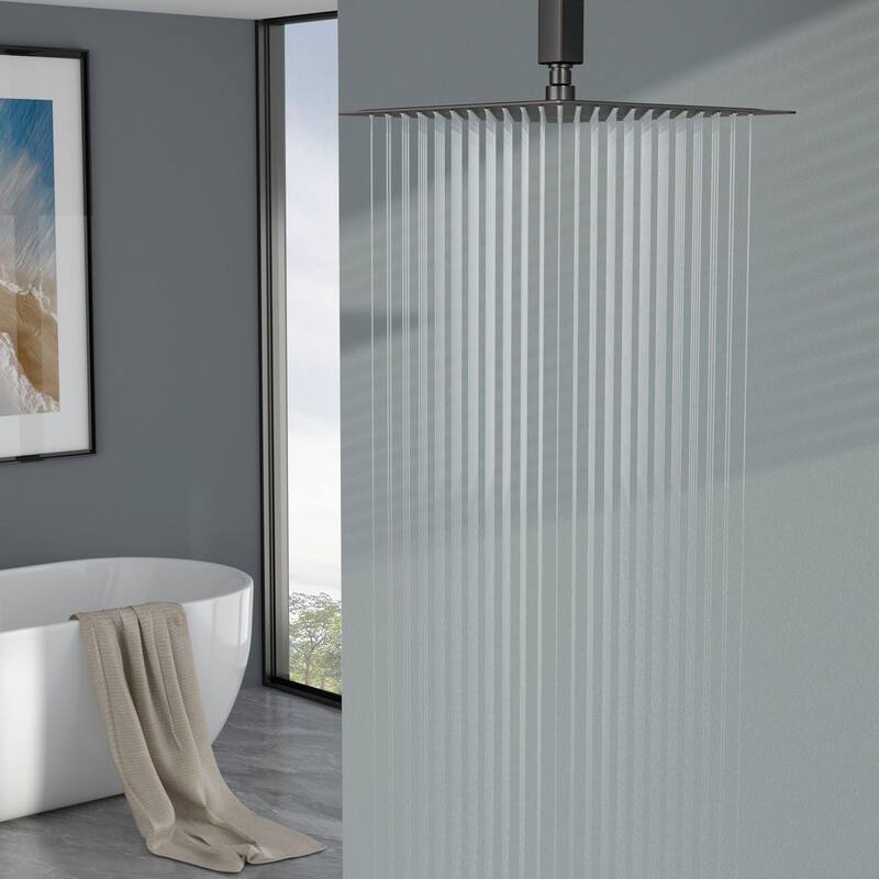 8/10/12/16 Inch Adjustable Rainfall Shower Head Wall-mounted Solid Square Ultra Thin 304 Stainless Steel