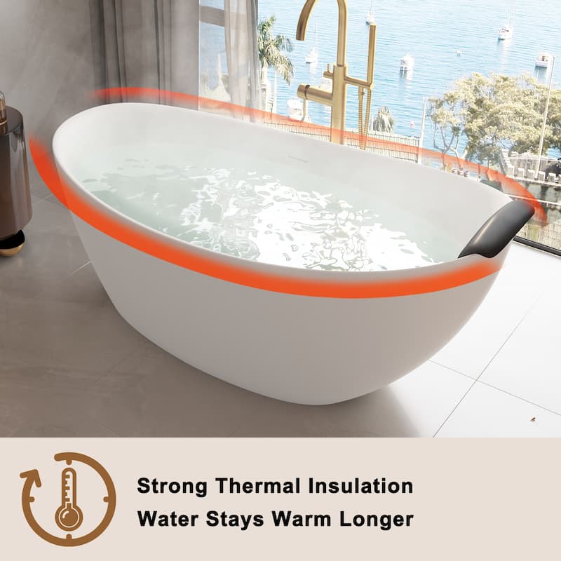 CASAINC Resin Stone Solid Surface Soaking Stand Alone Bathtub Freestanding Bathtub in Matte White