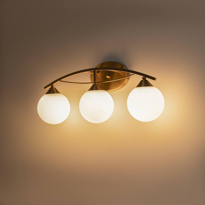 3/4-Light Dimmable Modern Brass Bathroom Vanity Light with Frosted Glass