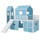 preview thumbnail 7 of 57, House Low Loft Bed with Slide & Tent Solid Wood Kids Loft Bed Frame with Tower and Ladders for Kids Teens Boys & Girls