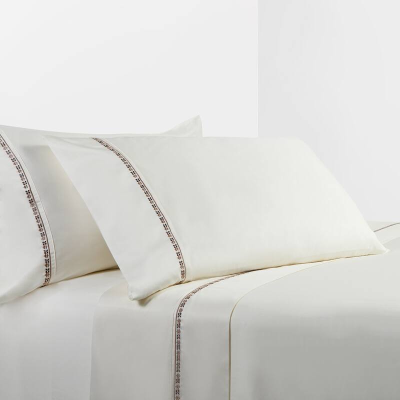 Hiend Accents 350TC Fair Isle Rustic Sheet Set, Cream, 4PC