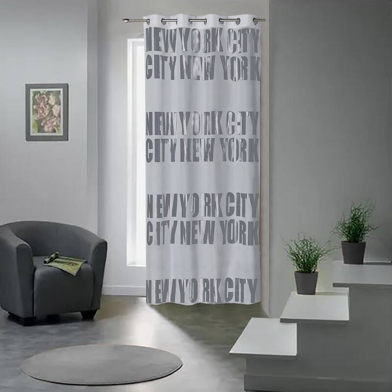 New York City Themed Blackout Extra Wide Curtain Panel 102x55 Inch - 1 Panel - Light Gray