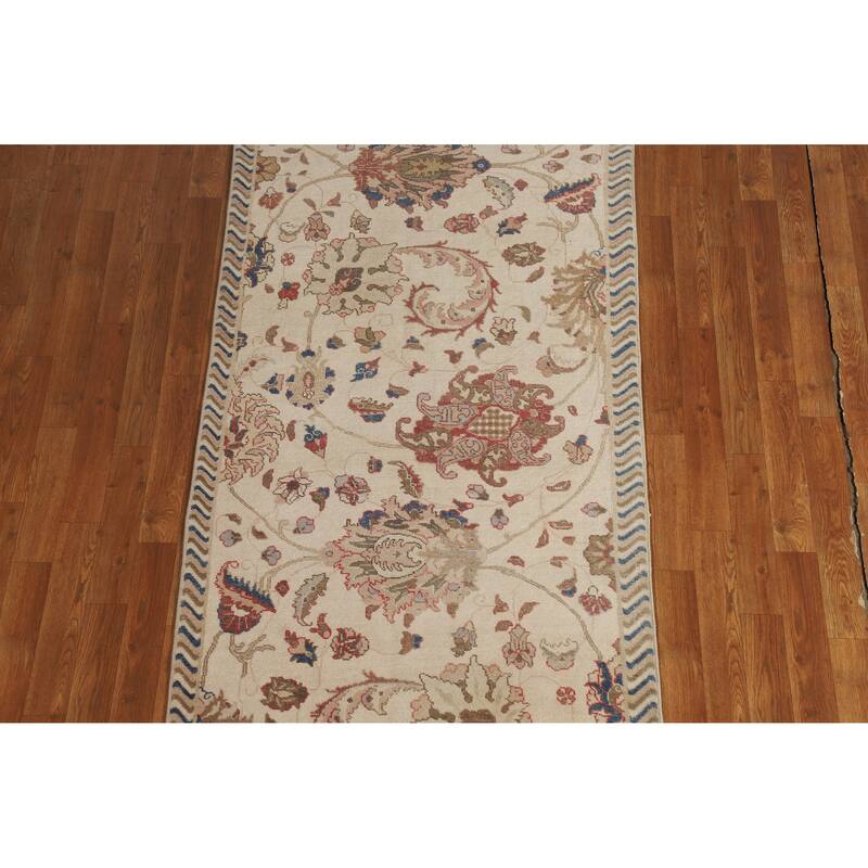 Hand Knotted Oriental 100% Wool Carpet Traditional All-Over Beige & Ivories Tabriz Runner Rug - 11' 1'' X 3' 3''