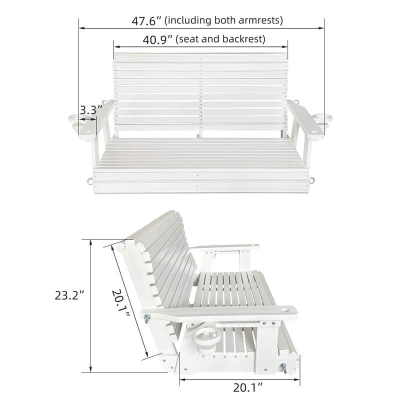 Fortune Candy HDPE Outdoor Porch Swing 2-Person with 18/8 Stainless Steel Bolts