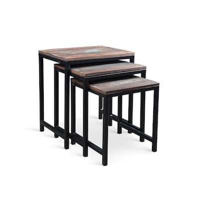 Handmade Timbergirl Iron and Reclaimed Wood Nesting Tables, Set of 3 (India)