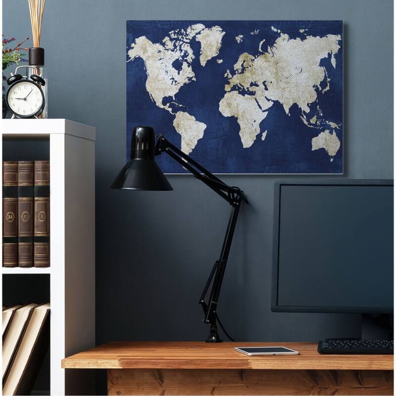 Stupell Navy and Distressed Gold World Map Canvas Wall Art