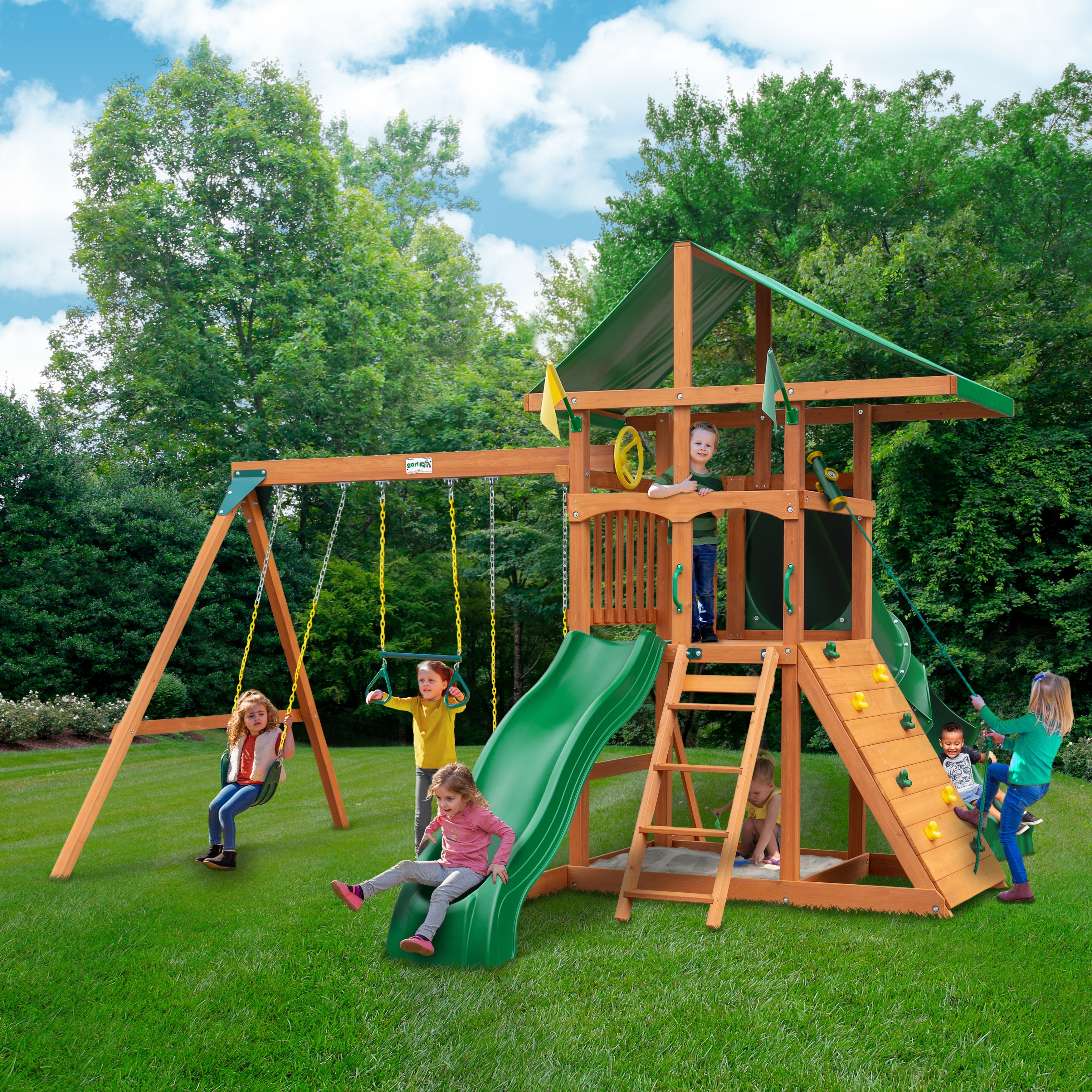 Gorilla Playsets Avalon Wooden Swing Set with Tube Slide - Amber