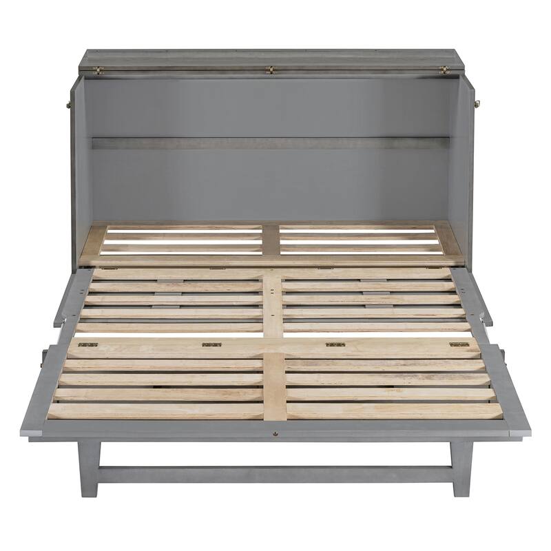 Queen Size Space-Saving Murphy Bed with Storage Drawers and USB Ports, Brushed Gray