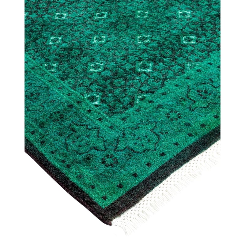 Overton Hand Knotted Wool Vintage Inspired Modern Contemporary Overdyed Green Area Rug - 3' 2" x 5' 3"