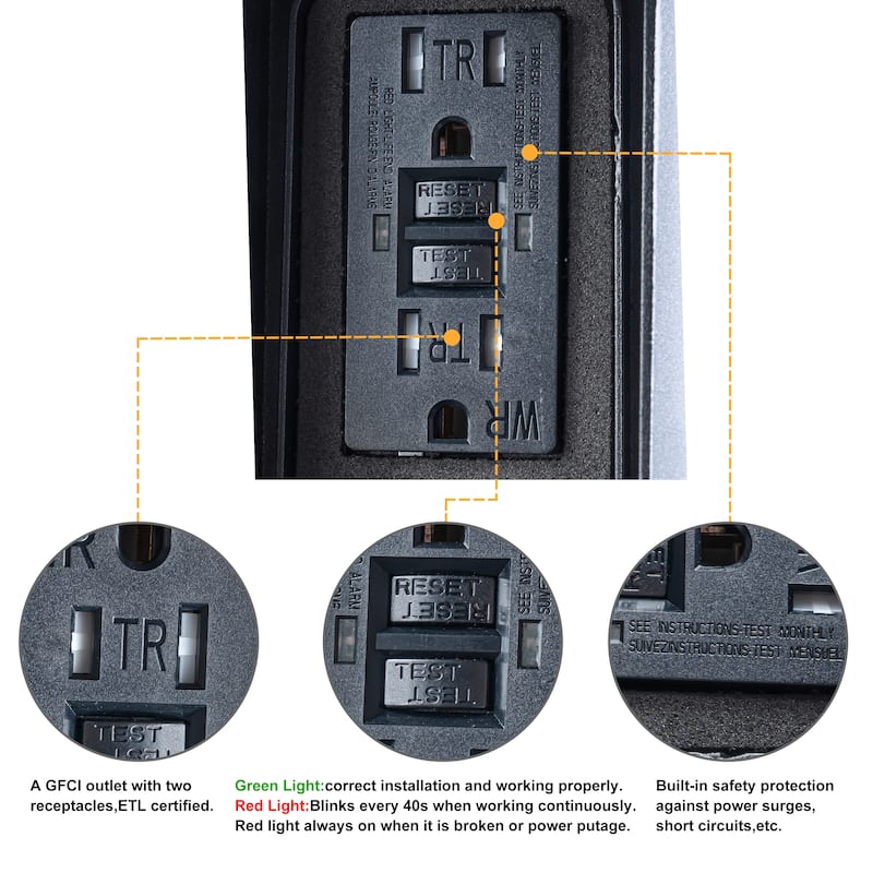 C Cattleya 89.5 inch Matte Black 3-Light Dusk to Dawn Outdoor Post Light with GFCI Outlet
