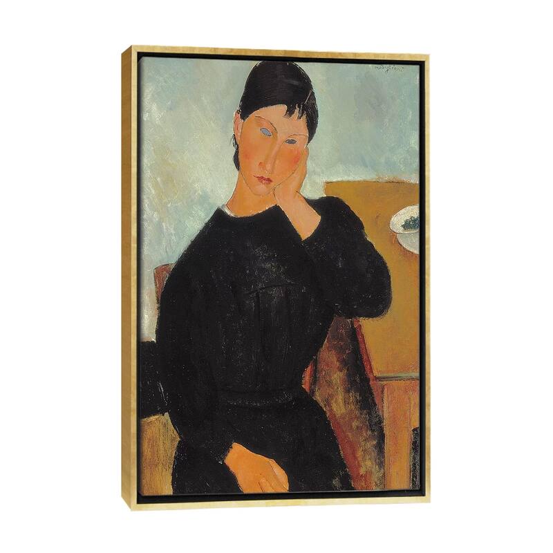 iCanvas "Elvira Resting at a Table, 1919 " by Amedeo Modigliani Framed - Gold - 26x18