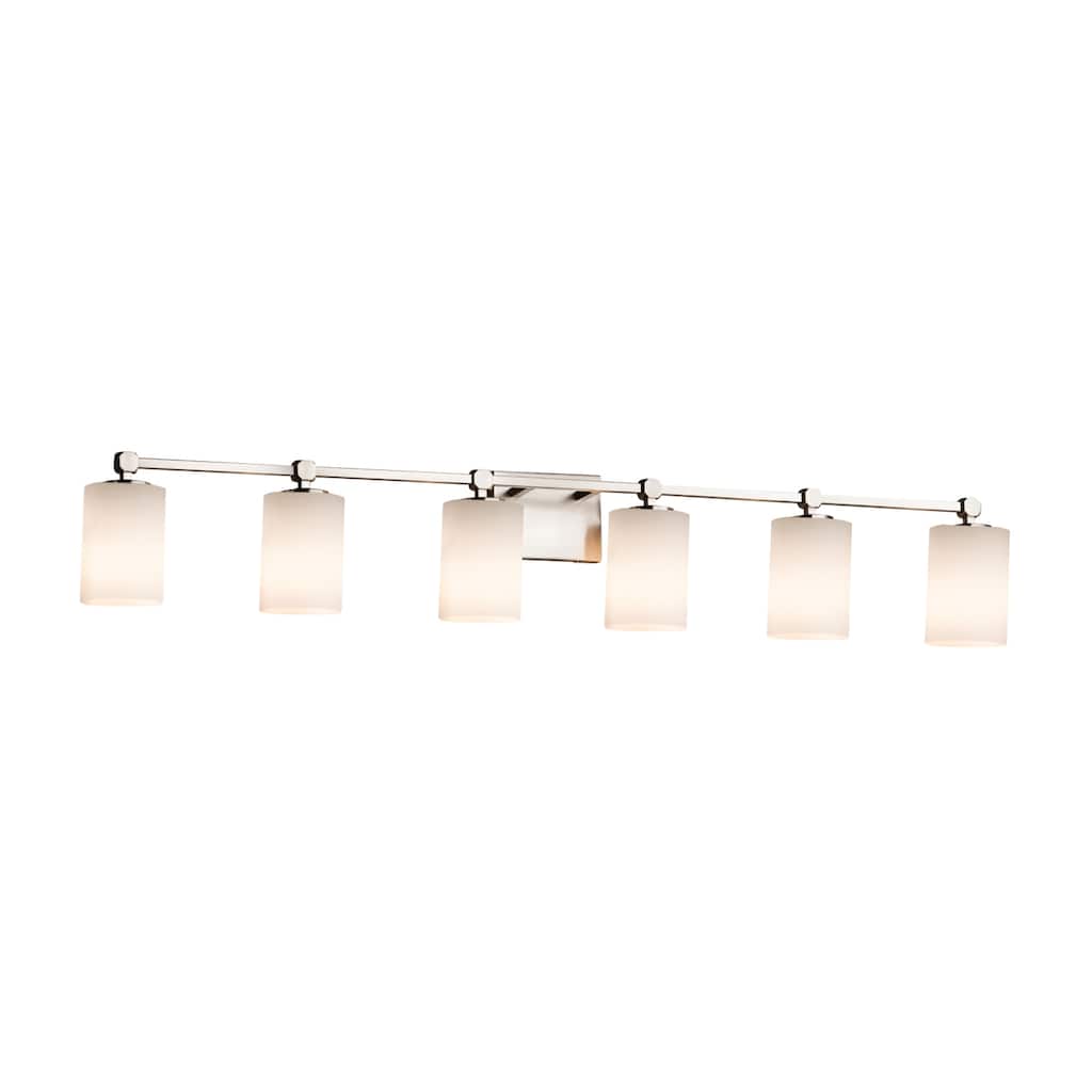 Justice Design Fusion Tetra 6-light Brushed Nickel Bath Bar, Opal Cylinder - Flat Rim Shade - Silver