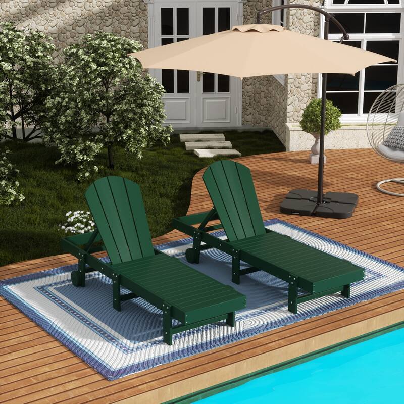 Polytrends Laguna Hdpe All Weather Outdoor Patio Pool Reclining Armless Chaise Lounge With Wheels (Set Of 2)