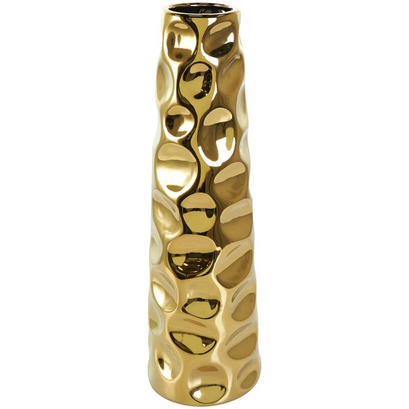 Gold Ceramic Geometric Bubble Vase with Concaved Circles
