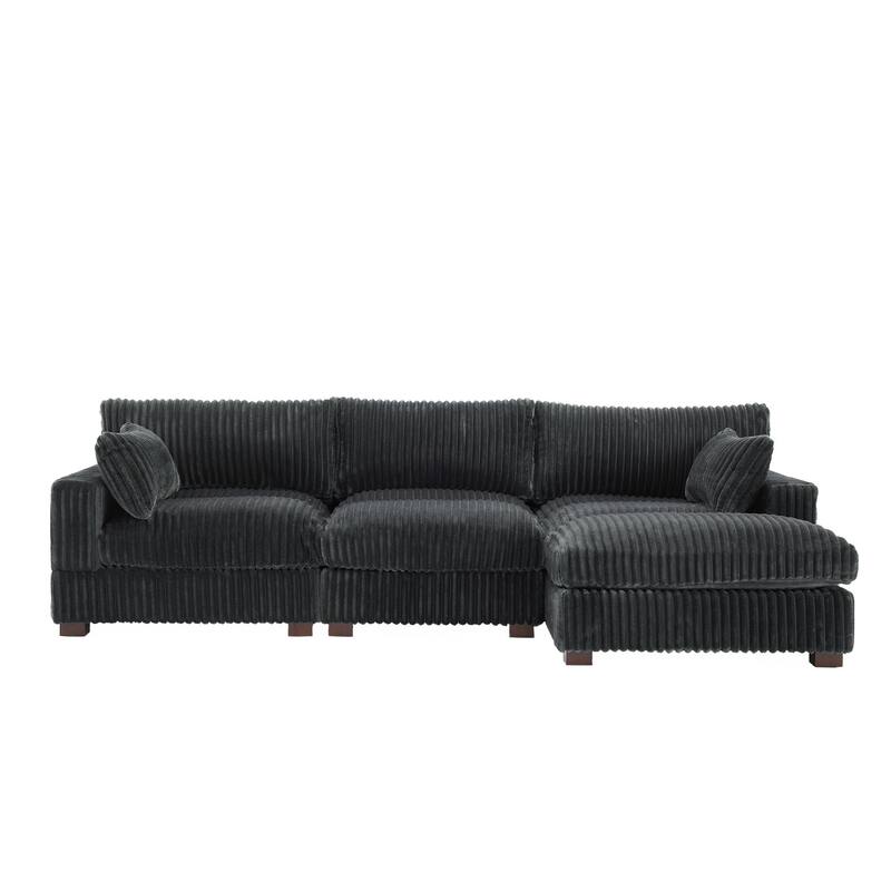 Plush Corduroy Upholstered Modular Sectional Sofa with Pillows