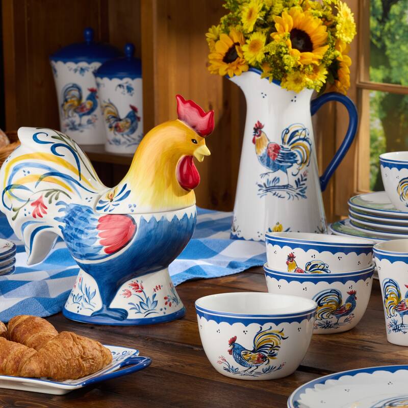 Certified International French Rooster 16 oz. Mugs, Set of 4 Assorted Designs