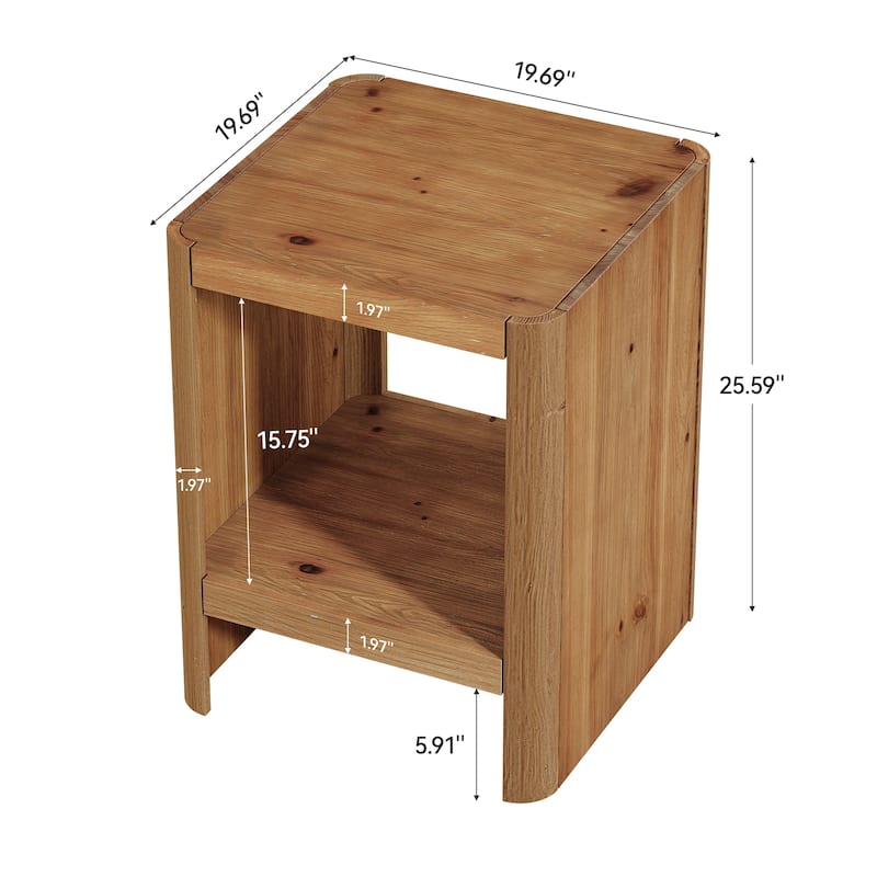 Solid Wood End Table, Side Table with Open Storage Shelf, Living Room Bedroom Accent Nightstand