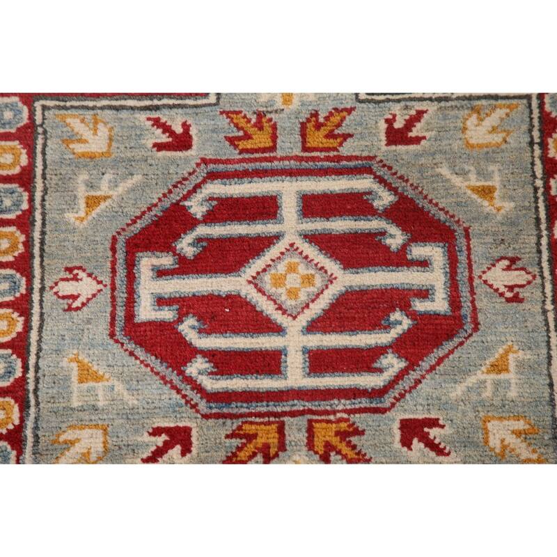 Traditional Blue Kazak Runner Rug Hand-Knotted Oriental Wool Carpet - 2'6" x 13'5"