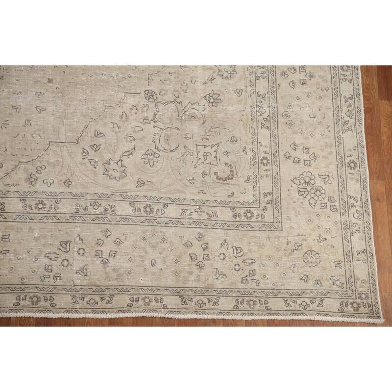 Hand Knotted Oriental 100% Wool Carpet Traditional Floral Beige & Ivories Tabriz Area Rug - 12' 4'' X 9' 10''