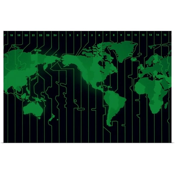 "World map displaying time zones" Poster Print
