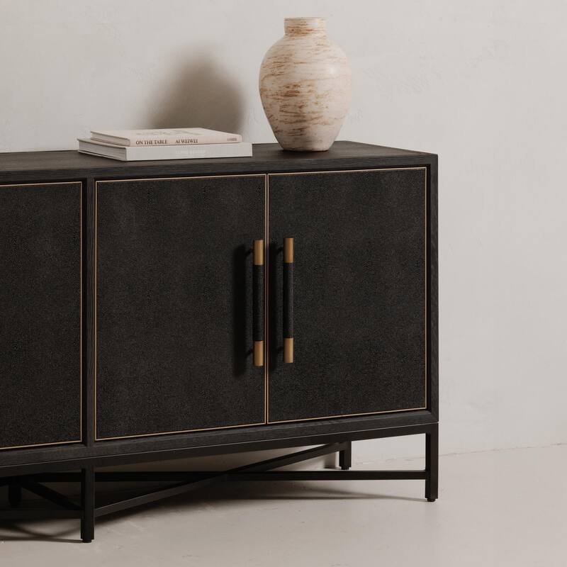 NADAAL STUDIOS Vaughn, Sideboard, Shagreen Patterned Vegan Leather with Brass Legs - 76"W x18"D x34"H