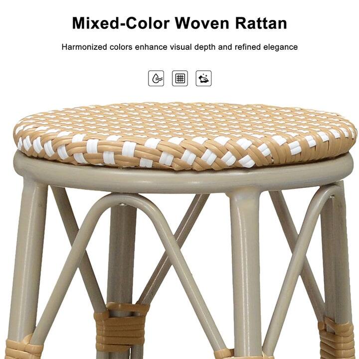 PURPLE LEAF Patio Bar Stools Set of 2 Handwoven Wicker Bar Height Stool Modern Aluminum High Bar Chairs