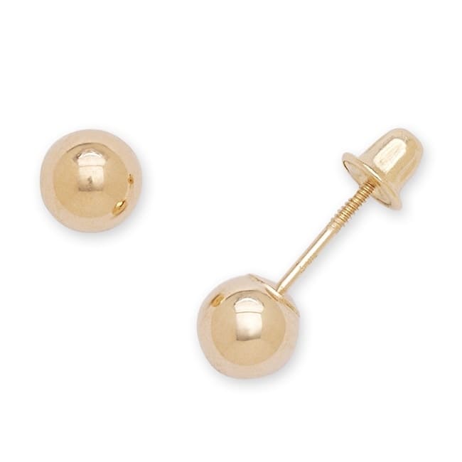 Curata 14k Yellow Gold 5mm Polished Ball Screw Back Stud Earrings