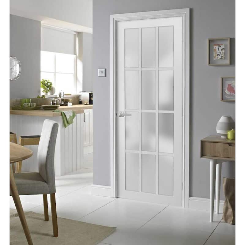 Slab Barn Door Panel Frosted Glass 12 Lites / Felicia 3312 White