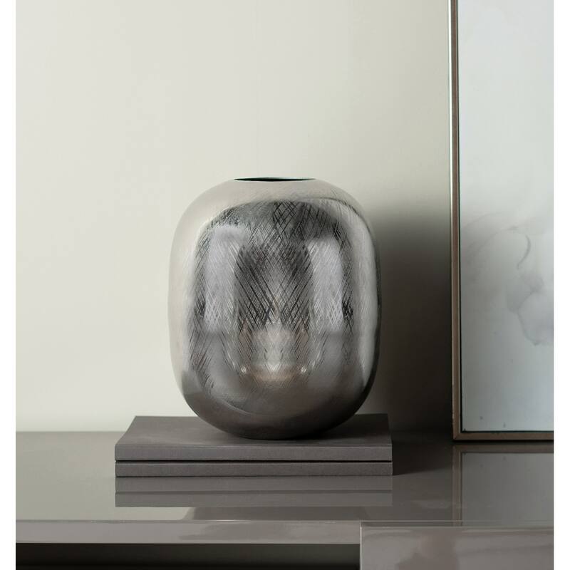 10.5x10.5x13" Aluminum Vase with Silver Streak Finish Modern Home Decor