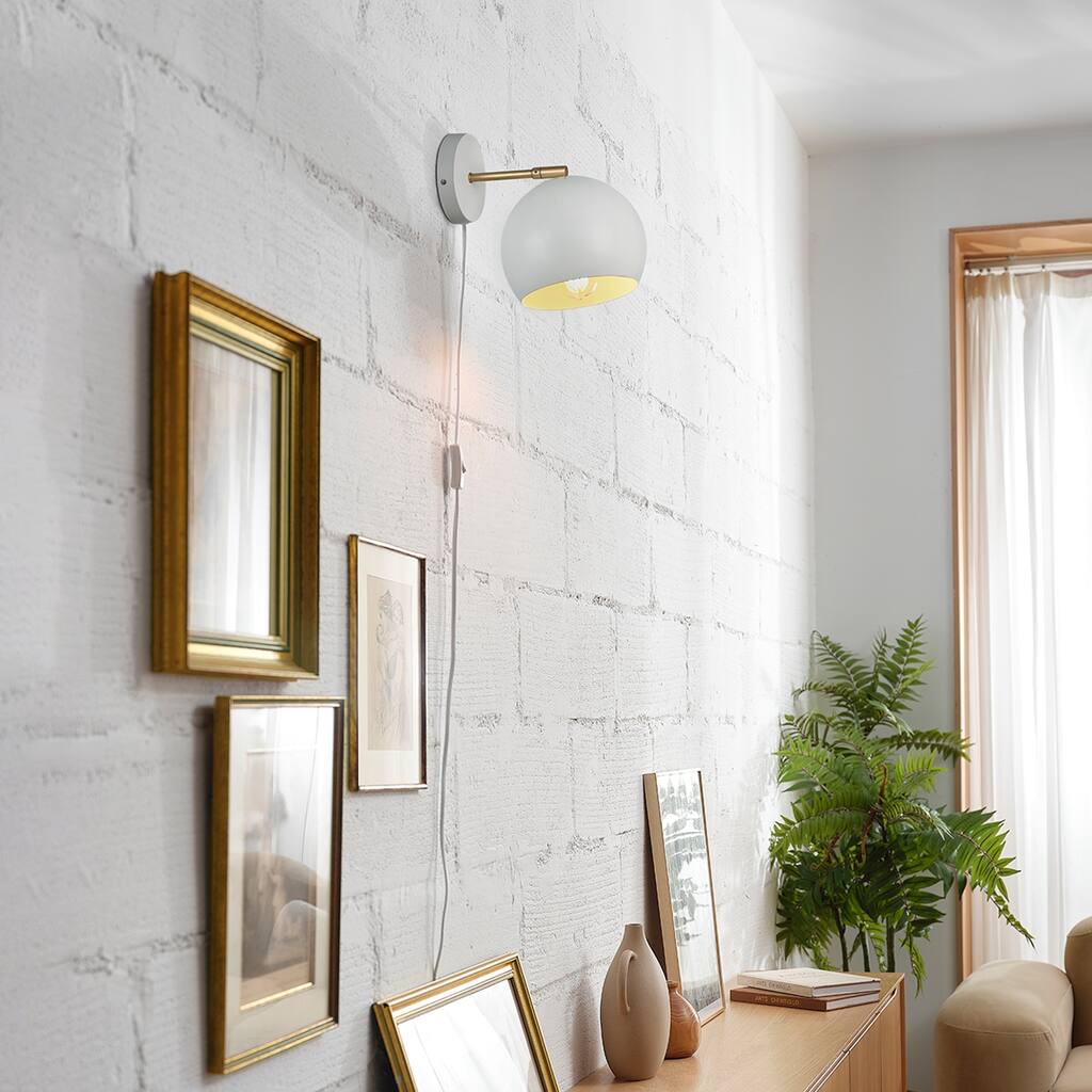 Molly 1-Light Matte White Plug-In or Hardwire Wall Sconce with Matte Brass Accent Arm - one size