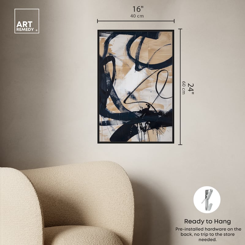 Art Remedy Flowing Framed Abstract Shapes 1 Piece Canvas Wall Art