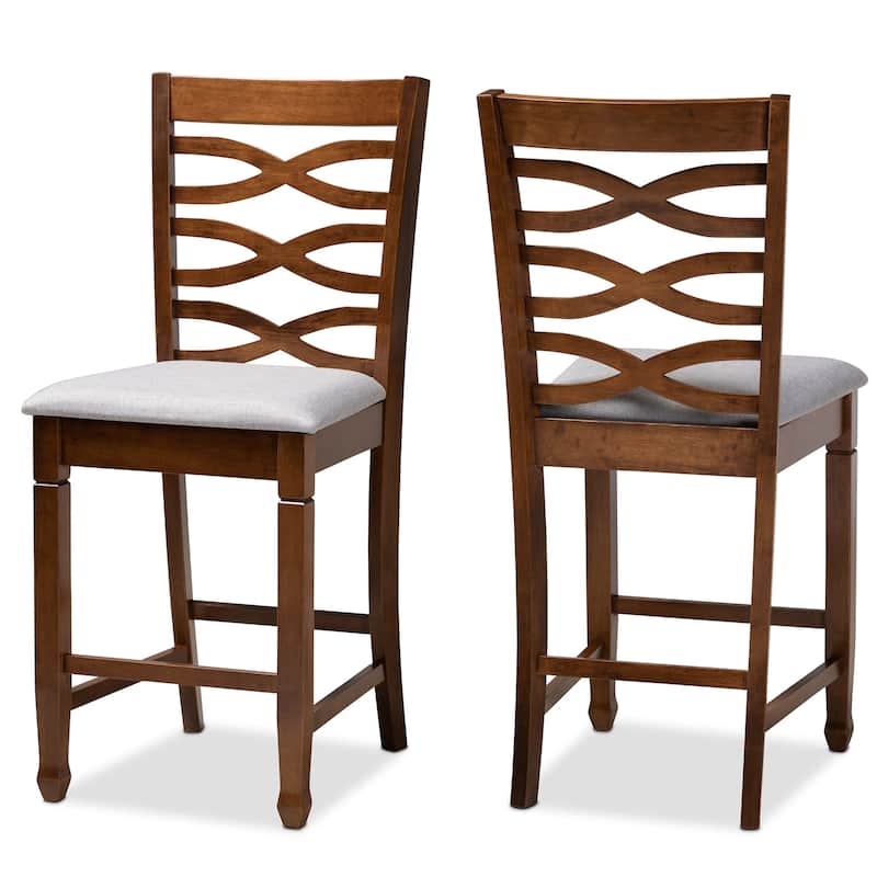 Modern Counter Height Pub Chairs - Grey Fabric & Walnut Finish - 2 Piece Set - 42.52