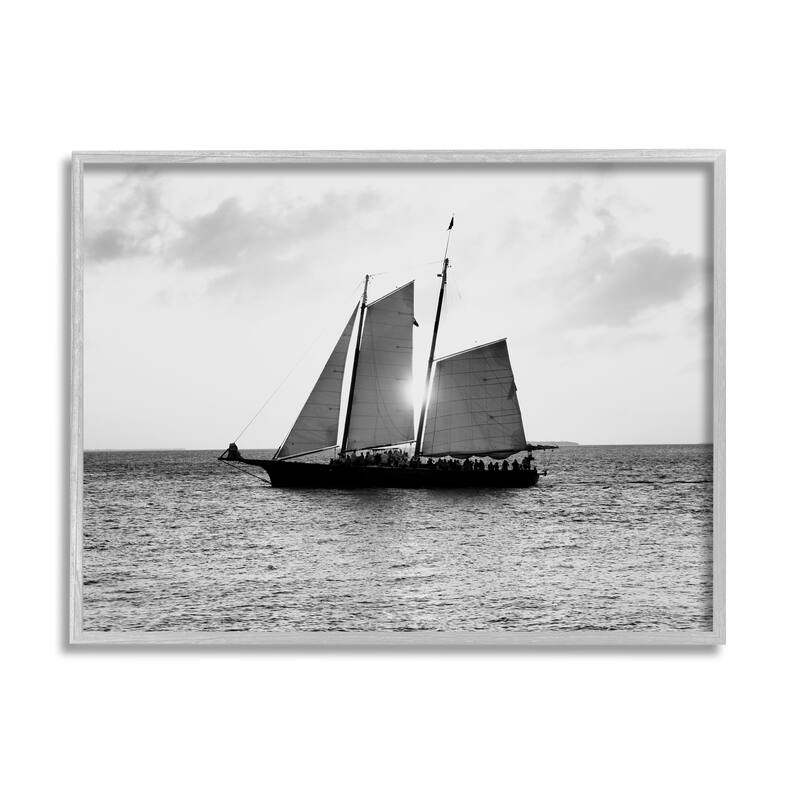 Stupell Traditional Ship Sailing Across Ocean Black White Photography Framed Wall Art - 30 x 24 - Grey