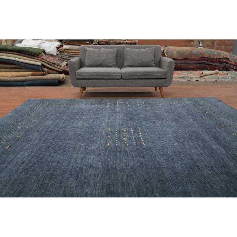 Hand Knotted Oriental 100% Wool Carpet Tribal Animal Pictorial Navy Blue & Blues Gabbeh Area Rug - 9' 11'' X 10' 0''