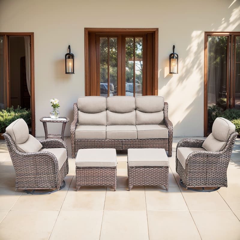Gymojoy 6-Piece Patio Furniture Set with Swivel Glider Chairs, 6-Inch Ultra-Plush Cushions & Water-Resistant Olefin Fabric