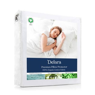 Delara GOTS Certified 100% Organic Cotton Pillow Protector Pack of 2, 300 Thread Count, Long Staple Cotton, Ultra Soft & Smooth