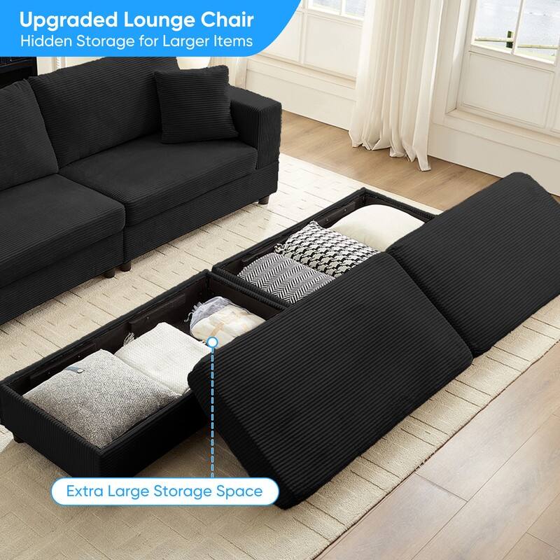 Mixoy Corduroy Chaise Lounge Deep Seat Sleeper Sofa Chair with Storage Ottoman,Upholstered 1-Seater/Loveseat Sofa Couch