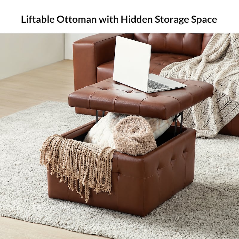 Aurora Genuine Leather Ottoman with Tufted Design by HULALA HOME