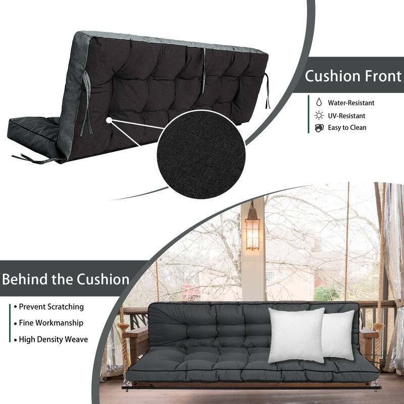 Outdoor Swing Cushions 55 inch, Waterproof Porch Swing Cushions 3 Seater Replacement with Backrest, 4" Thicken Bench Cushion