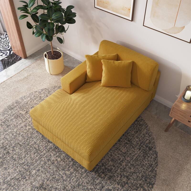 Upholstered Corduroy Modular Sectional Sofa with 2 throw pillows
