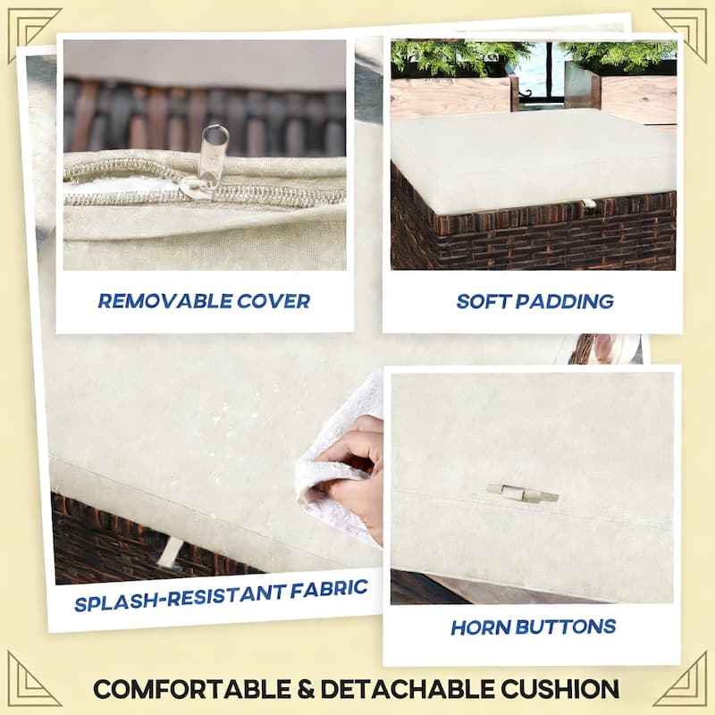 GDFStudio - Outdoor Wicker Ottoman Cubes with Cushions and Steel Frame ( Set of 2 )