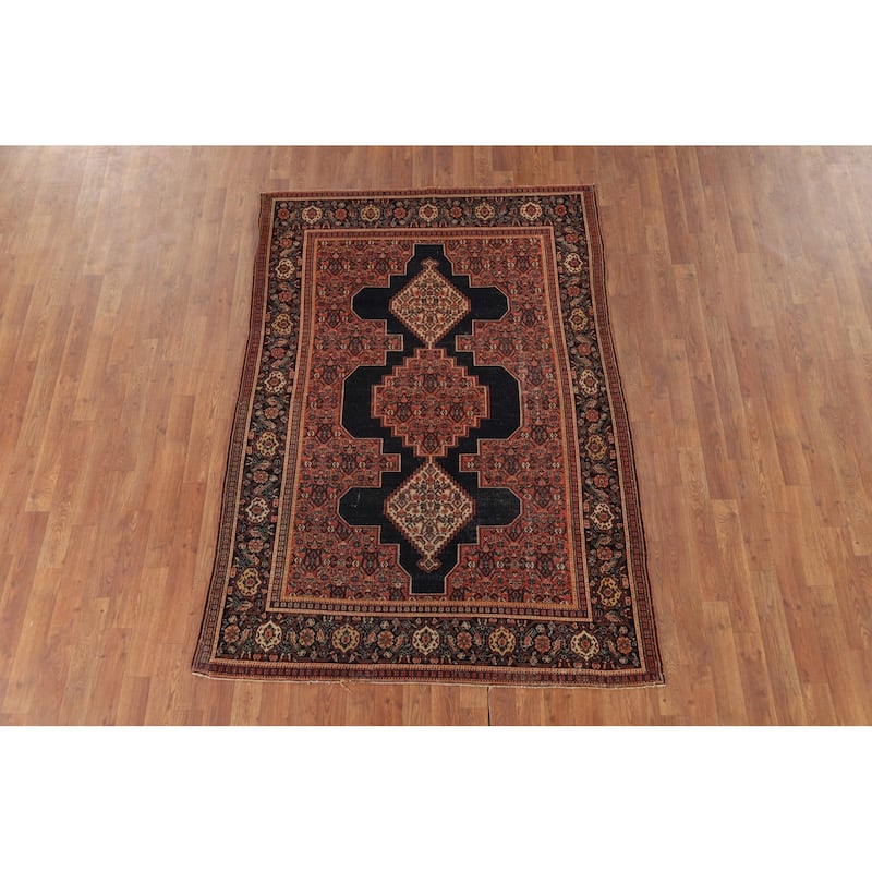 Pre-1900 Antique Senneh Vegetable Dye Persian Wool Carpet - 4'7" x 6'8"