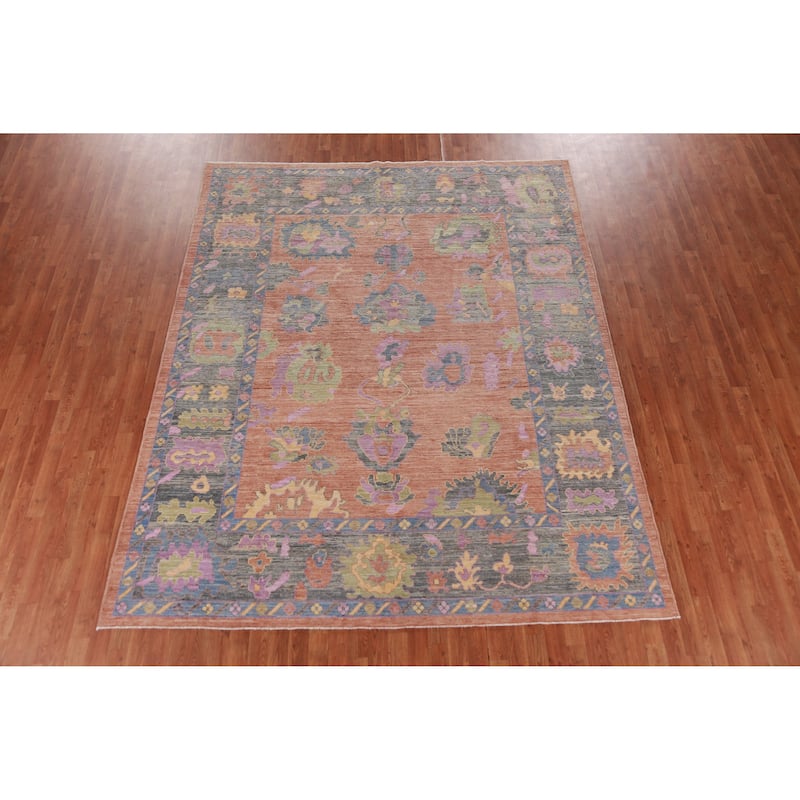 Hand Knotted Oriental 100% Wool Carpet Transitional All-Over Coral Oushak Area Rug - 10' 0'' X 8' 0''