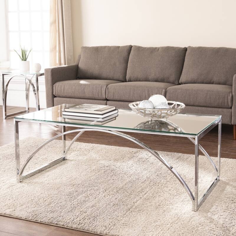 48" Chrome Glass And Metal Rectangular Coffee Table - 18" H x 48" W x 24" D