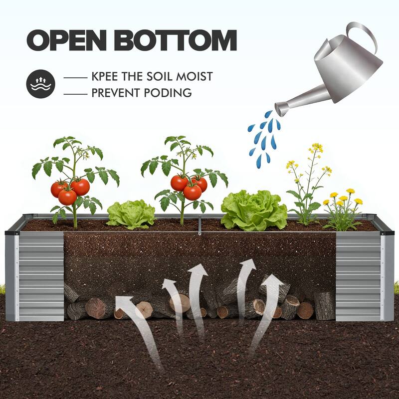 Meyreso 6ft x 3ft x 2ft Galvanized Metal Raised Garden Bed, Durable Outdoor Planter, Rust Resistant, Safety Edging